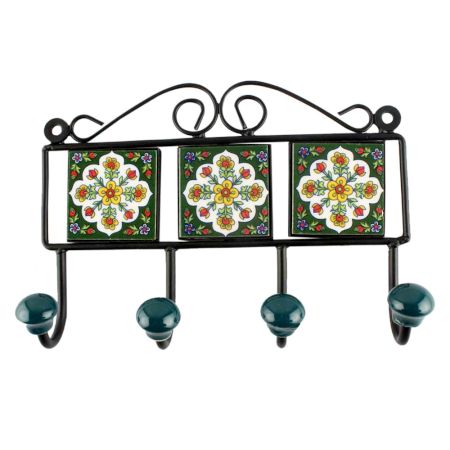 White Floral Ceramic Tile Hook